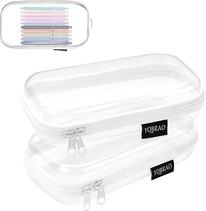 Bliss Bins Set of 2 - Hard Sided Clear Zipper Case for Storage - Professional-Grade Plastic Hard Shell Zippered Organizers, Cosmetic Bag, Snack Bins