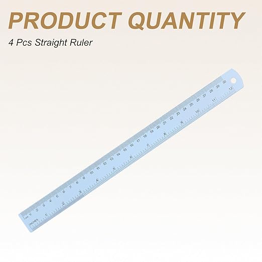 HARFINGTON 4pcs Metal Straight Ruler 30cm Metric SAE Aluminum Alloy Measuring Rulers Scale Tool with Hole for Measure Study Reading Classroom Office, Light Blue