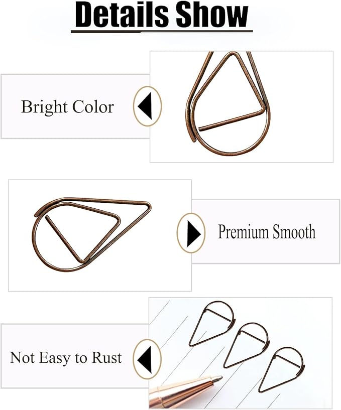 200 Pcs Teardrop Paper Clips Bulk,Stainless Steel Rust-Resistant Paperclips for Wedding Invitations, 3X Stronger Hold with Mirror Polish (Copper, 1inch)