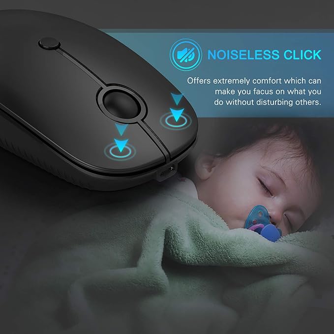 Type C Wireless Mouse，Vssoplor USB C Rechargeable Portable Quiet Mouse USB and Type C Receiver Dual Mode Laptop Mouse for PC, Laptop, MacBook, Tablet-Black