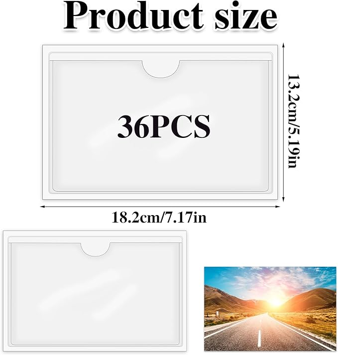36 Pack Adhesive 5" x 7" Index Card Pockets with Top Open for Loading, Clear Plastic Labels Holders for Storage Bins Organizing Library Card Totes Shelves