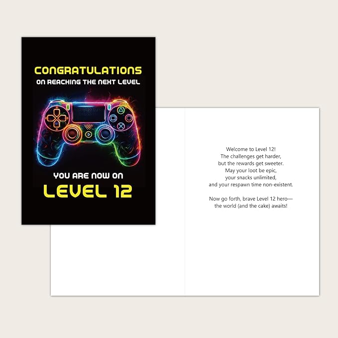 Gooji 5x7 Gamer Birthday Card for Boys – Cool Video Game Birthday Card for Son, Grandson, Brother, Nephew, Kids Ages 9, 10, 11, 12 – Fun Gift for Gamers (12Y)