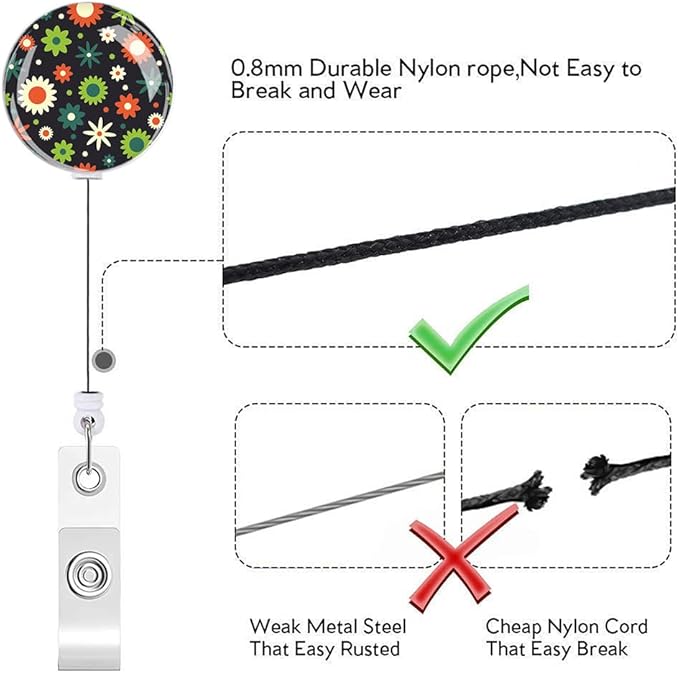 Retractable ID Badge Holder Nurse Badge Reels with Clip Name Card Holders for Office Worker Doctor Nurse (3Pack Beatiful Daisy Flowers)