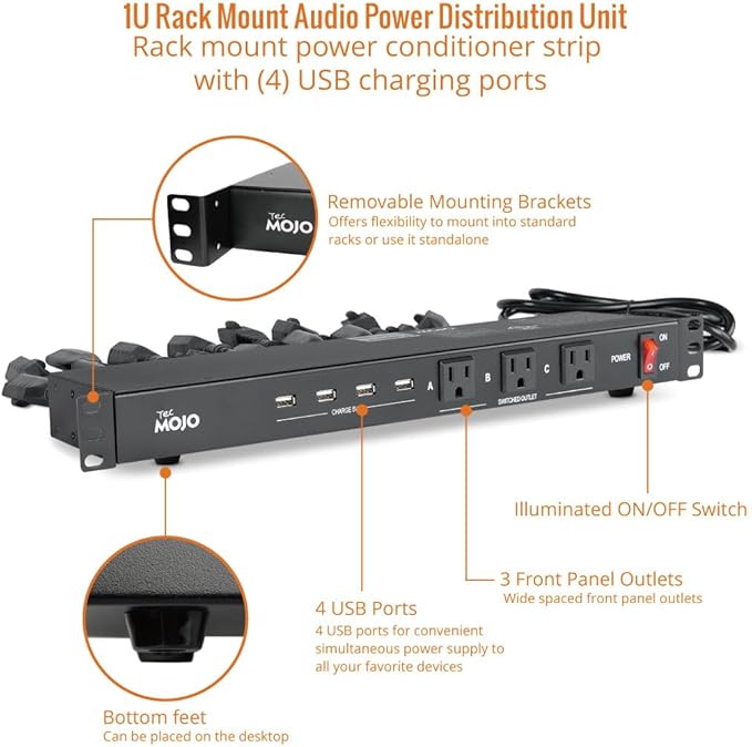 Tecmojo 1U Rack Mount 19 Outlet PDU Power Distribution Unit Power Strip Circuit Breaker fits 19-inch AV/Network/Server Cabinet/Closet/Enclosure