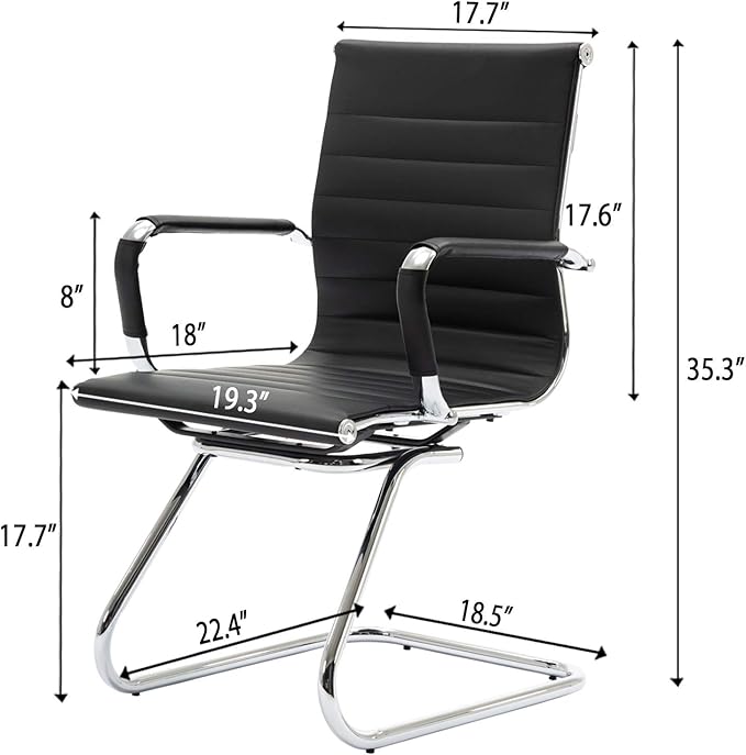 Reception Chairs No Wheels Leather Conference Chair Heavy Duty Back Support Office Guest Chair, Set of 2 (Black)