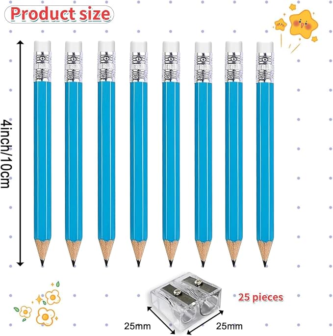 Adhere 25pcs Golf Pencils with Eraser Pre sharpened Hexagon half Wooden Pencils Graphite 2B for Golf Event Scoring,Classroom,Wedding,Company Meetings,Pew, Pocket (Light Blue)