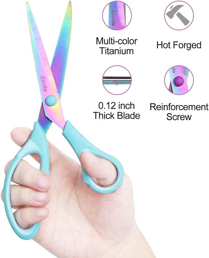 8.5" Scissors All Purpose, Multipurpose Office Scissors Set of 3 pack, sharp Titanium Coating Blade and Soft Comfort-Grip Sturdy Scissors for Fabric School Craft Sewing Home, Right/Left Handed, Blue