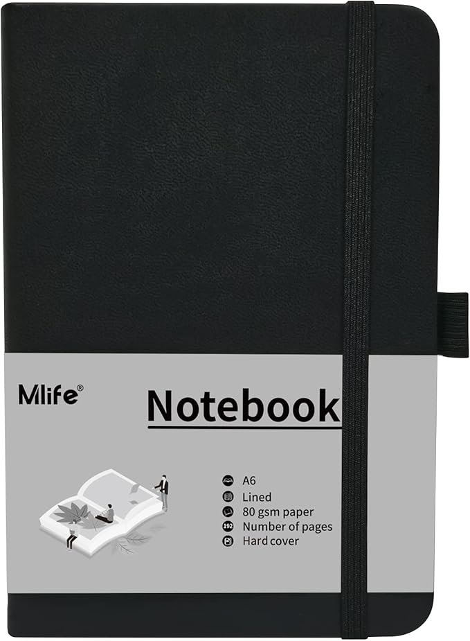 A6 Small Journal Notebook, Lined Pocket Notebook with Pen Holder, Mini Notebook Hardcover, 192 Pages, 3.9 inches * 5.5 inches Jurnal for Women and Man（1PACK Black）