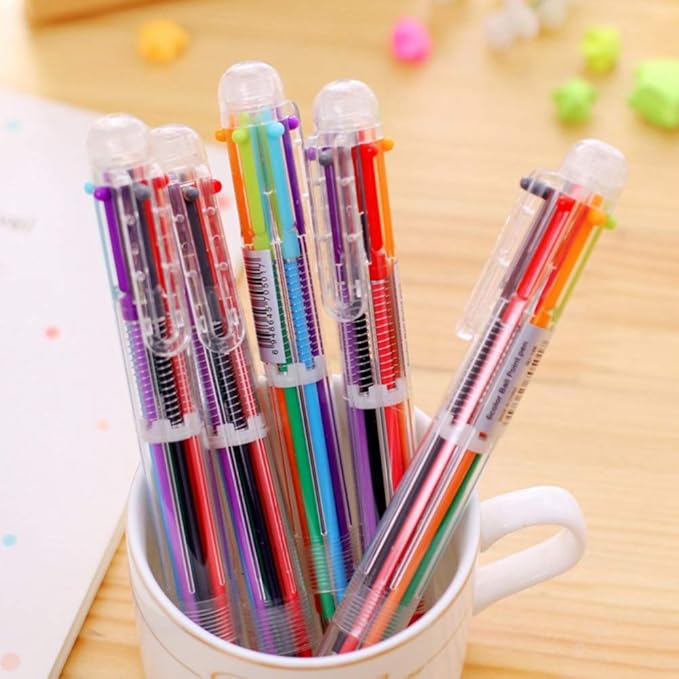 Hutou 24 Pack 0.5mm 6-in-1 Multicolor Ballpoint Pen 6 Colors Retractable Ballpoint Pens for Office School Supplies Students Children Gift, Kids Party Favors Pen(24 Pack)