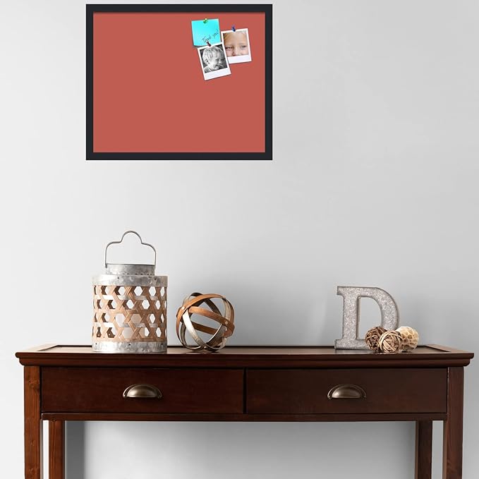 PinPix 22x18 Inch Cork Bulletin Board. This Decorative Framed Pin Board Comes with Crimson Pastel Design and a Satin Black Frame. Ideal for Home Office Decor or Message Board (PinPix-1807)