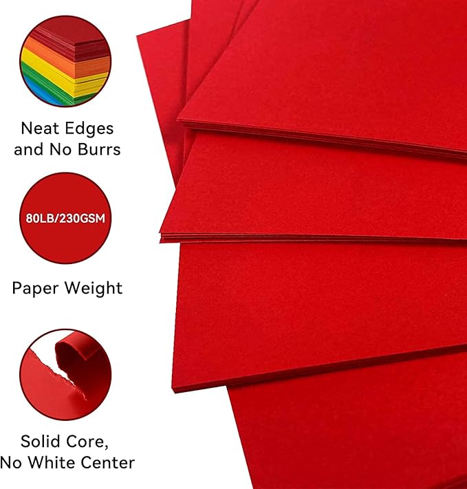 25Sheets Red Cardstock Paper, 8.5 x 11 Card stock for Cricut, Thick Construction Paper for Card Making, Scrapbooking, Craft 90 lb / 250 gsm