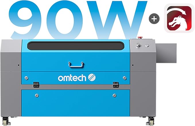 OMTech 90W CO2 Laser Engraver with LightBurn, 28"x20" Cutting & Engraving Machine with Air Assist, 4-Way Pass, Caster Wheels, RDWorks, for Wood, Glass, Acrylic & More