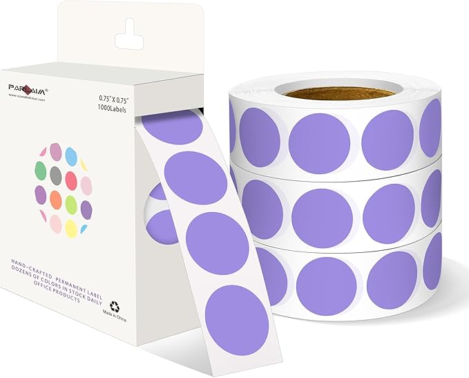 PARLAIM 3/4 Inch Roll Color Coding Labels,4000 per/4 Rolls Round Adhesive Color Coding Circle Dot Stickers for Office Home(Lavender)
