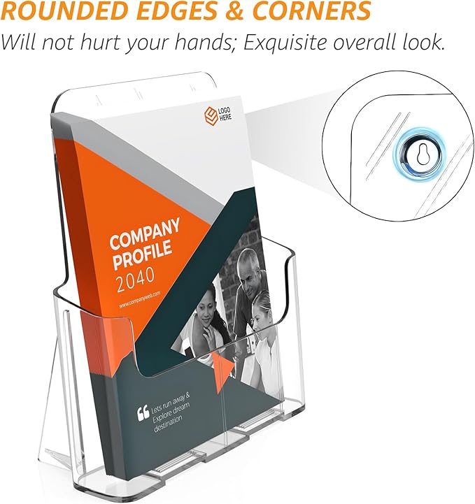 KTRIO Acrylic Brochure Holder 8.5 x 11 inch, Plastic Acrylic Literature Holders Clear Flyer Holder Rack Card Holder, Magazine, Pamphlet, Booklet Display Stand Trifold Holder Desk or Wall Mount 2 Pack