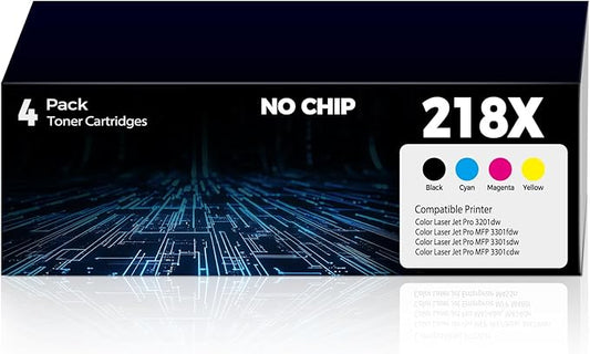 218X Toner Cartridges 4 Pack Color Laser Jet Pro MFP 3301fdw 3301sdw 3201dw Replacement for HP 218X 218A 218 Toner Cartridge HP218X for Color Laser-Jet Pro 3201dw MFP 3301fdw 3301sdw 3301cdw | No Chip