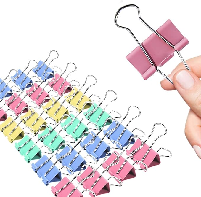 Colorful Binder Clips, 24 Pack, 1.6 Inch, Colorful, Large Clips, Large Binder Clips, Paper Binder Clips, Binder Clips Large Size, Large Paper Clips, Office Clips, Great Binder Clips
