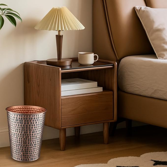 Monarch Abode Copper Hand Hammered Metal Wastebasket for Home Office Bedroom, Decorative Waste Basket, Modern Bathroom Garbage Can, Durable & Decorative Trash Bin, Antique Copper Bathroom Trash Can