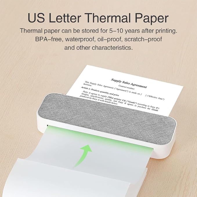 US Letter Thermal Printer Paper 4 Roll, 8.5 inches Wide, Fax Paper, Compatible with M08F, MT810 and Other Portable Thermal Printers (4 Rolls | 8.5''x23')