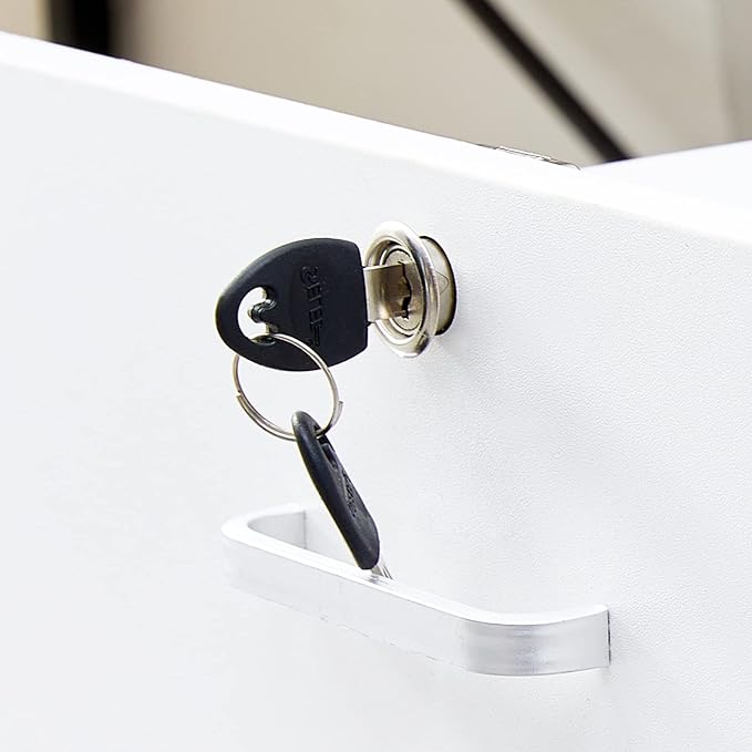 CLIPOP Rolling Storage Cabinet with Drawer, Home Office Cabinet with Lock, Under Desk Storage Cabinet for Home Office (White)