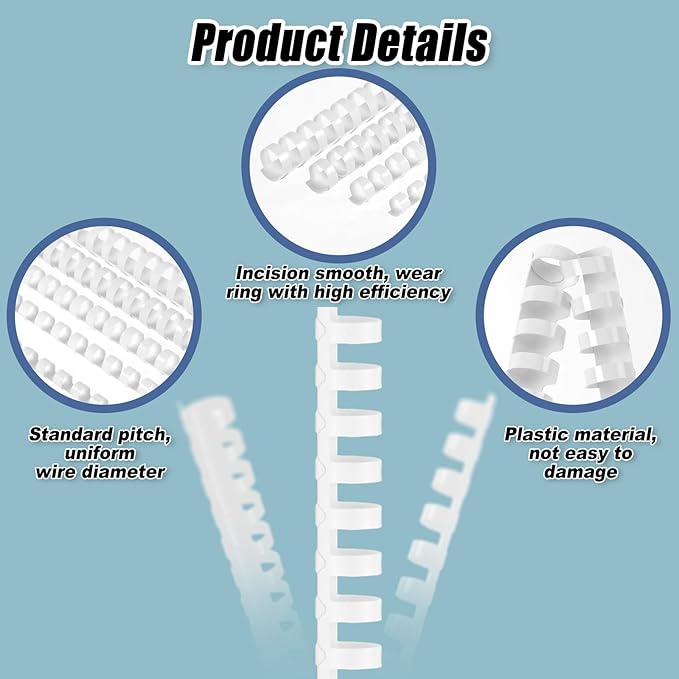 Yunsailing 150 Pack Plastic Binding Combs Plastic Binder Comb Ring 19 Ring Binding Spines Letter Size Spiral coils for Notebook Calendar(1/4 5/16 3/8 1/2 5/8 3/4 in,White)