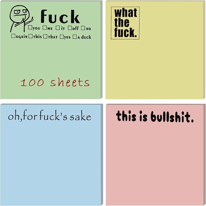 4PCs Funny Sticky Notes for Adults for Work,What The Fxck Sticky Notepads,Oh, for Fuck's Sake Novelty Notepads,4 Colors Funny Post It Notes,Funny Vulgarity Gifts for Friends,Coworkers