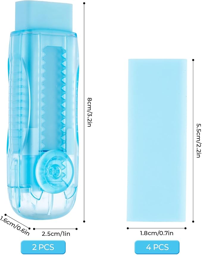 M&G 6 Pack Rubber Erasers Sliding Retractable Eraser, 3 Colors Soft Cute Erasers Push Pull Large Pencil Eraser with Transparent Plastic Sleeve for Students Kids, School Office Home Supplies