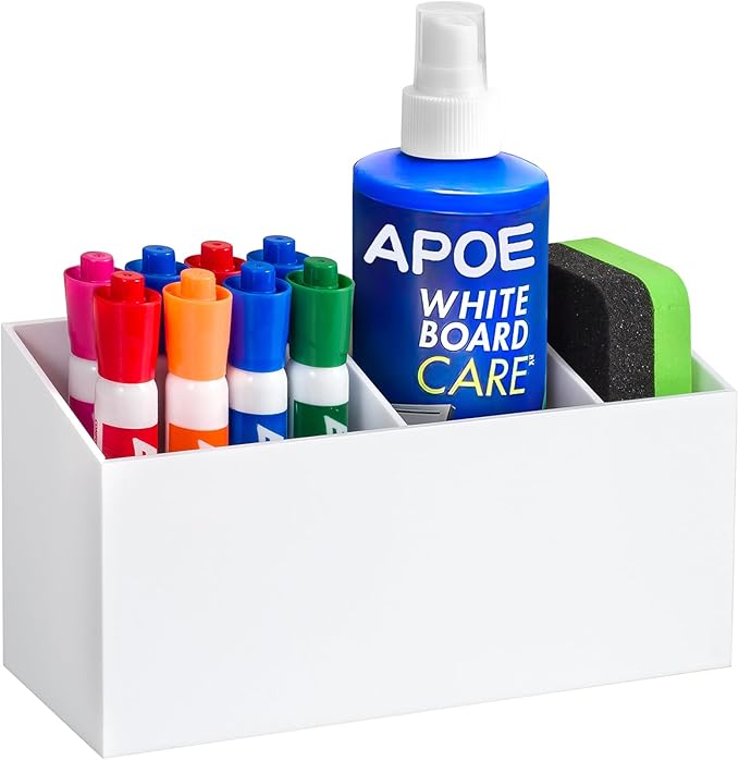 Magnetic Dry Erase Marker Holder, Acrylic Magnet Pen Holder for Whiteboard, Refrigerator, Magnetic Fridge Organizer for Office, Classroom, Whiteboard Maker Holder, Locker Organizer(White)