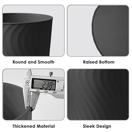 YGJT Small Trash Can, 3 Pack 1.8 Gallons Bathroom Trash Can Waste Basket, Round Garbage Can, Plastic Trash Bin for Kitchen, Dorm, Bedroom, Office, Living Room, Study, Compact Spaces(White Black Grey)
