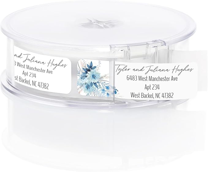 Blue Floral Rolled Address Labels / 250 Personalized Return Address Labels/Designer Address Stickers in Elegant Plastic Dispenser