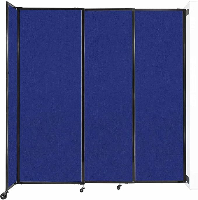 Wall-Mounted Sliding StraightWall Room Divider | Adjustable Widths | Locking Wheels | Room Separator | Up to 7'2" Wide x 7'6" Tall Royal Blue Fabric Panels