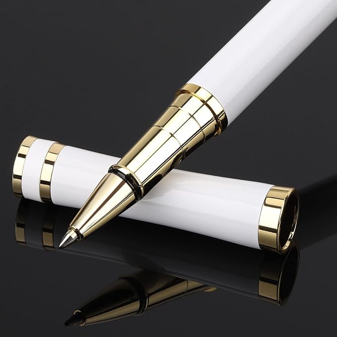 Cheericome Luxury Ballpoint Pen - Professional & Executive, Perfect for Silky Smooth Writing, with Gift Box, Nice for Men & Women, 2 Extra 0.5mm Black Refills - White