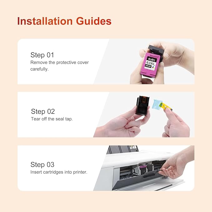 63XL Ink Cartridges Black and Color Replacement for HP 63XL Ink Cartridge Combo Pack Work with OfficeJet 3830 4650 5255 Envy 4520 4512 Deskjet 1112 3630 3634 3639 Printer (2 Black, 1 Tri-Color)