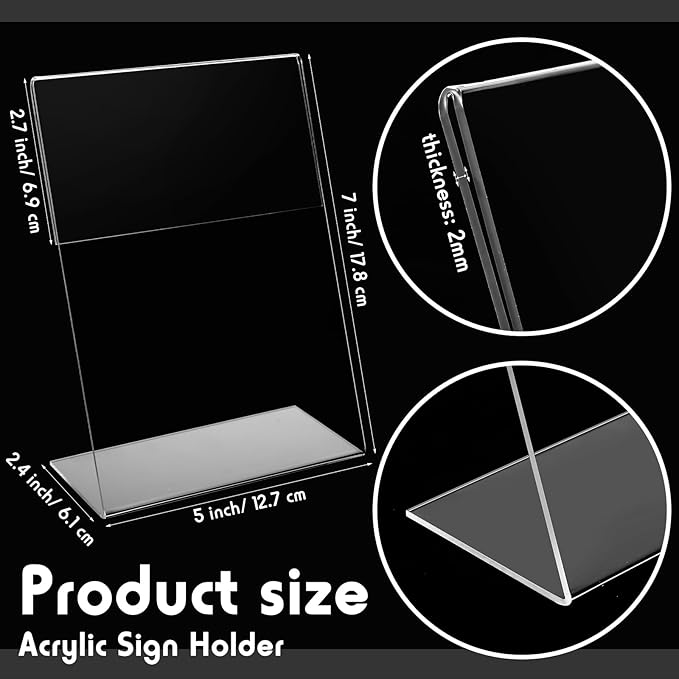 Vicenpal 5 x 7 Inch Acrylic Sign Holder Acrylic Picture Frames Plastic Picture Flyer Holder l Shaped Photo Frames Self Standing Desktop Table Signs for Office, Store, Restaurant, Horizontal(40 Pcs)
