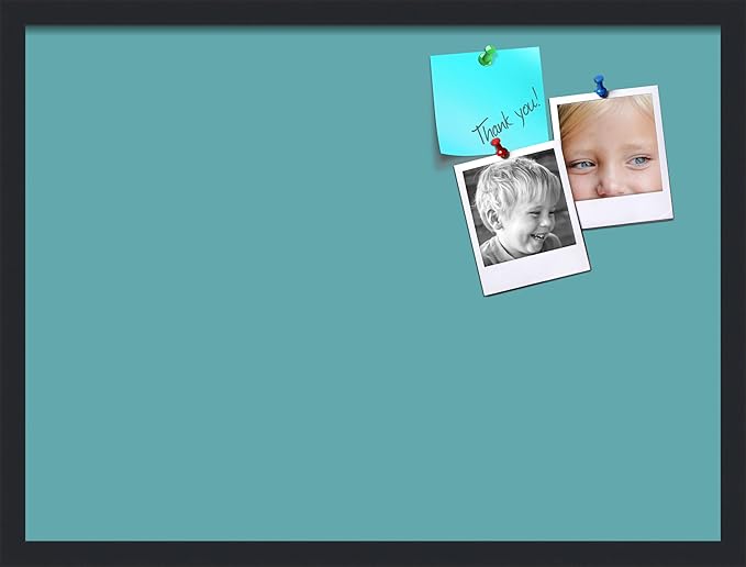 PinPix 27x20 Inch Cork Bulletin Board. This Decorative Framed Pin Board Comes with Aqua Pastel Design and a Satin Black Frame. Ideal for Home Office Decor or Message Board (PinPix-1806)