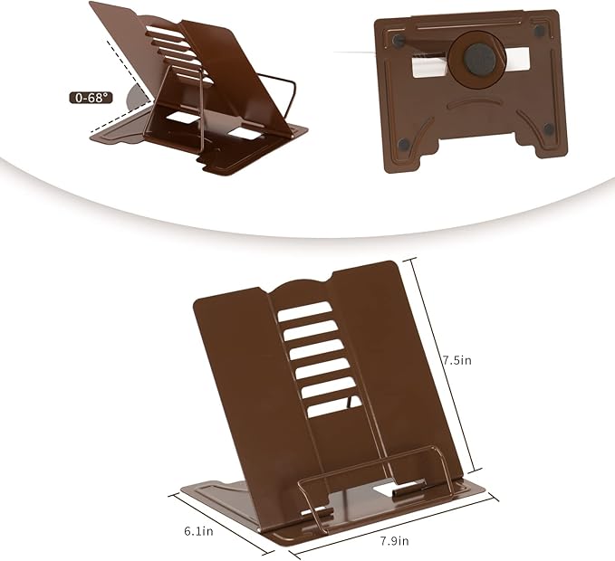 Metal Book Stand - Adjustable Book Holder for Reading (Full Brown)