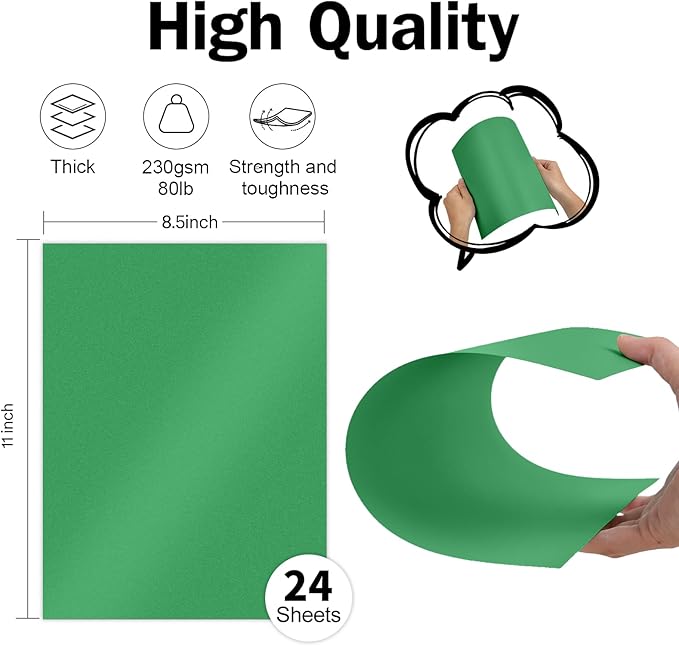 Green Shimmer Cardstock 8.5 x 11 Green Paper, Goefun 24 Sheets 80lb Card Stock Printer Paper for Christmas, Invitations, Certificates, Crafts, Card Making