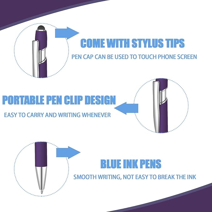 36 Pcs Blue Ink Ballpoint Pen with Stylus 2 in 1 Ballpoint Pen for Touch Screens School Office Coworkers (Deep Purple)