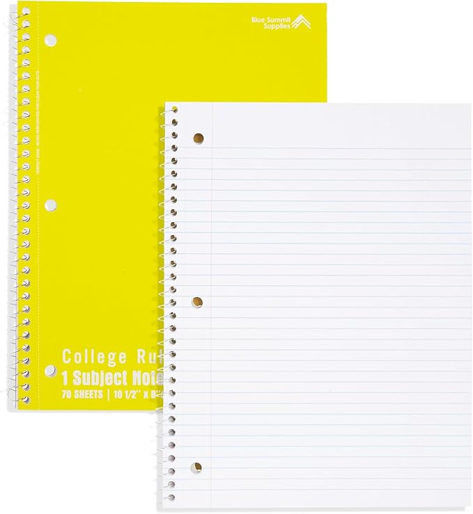 Blue Summit Spiral Notebooks Bulk, One Subject Spiral Notebook College Ruled, Perforated Notebook, 8 x 10.5 for Work and School, Paper, College Ruled, Bulk 48 Pack