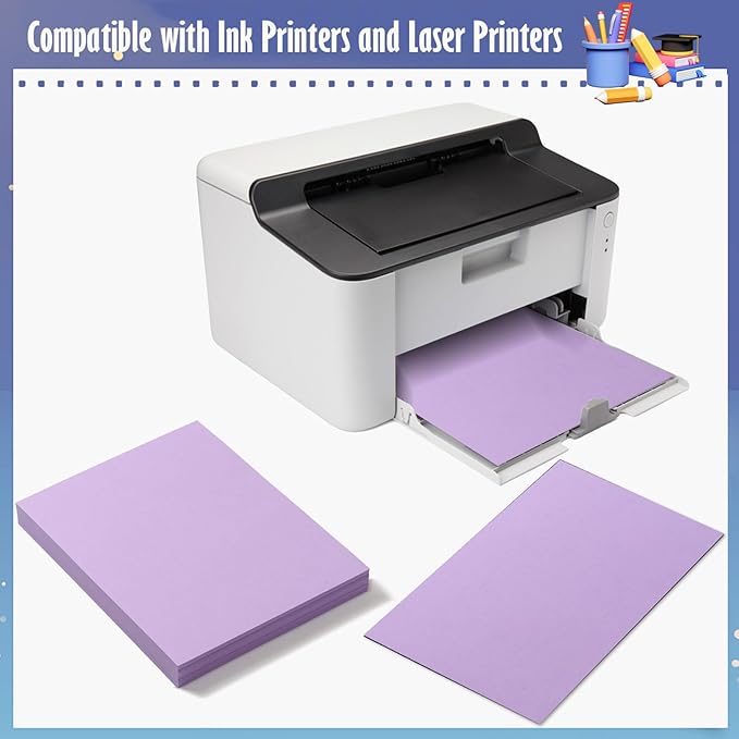 MixTeach 100 Sheets A4 Purple Cardstock 8.5 x 11 Inch Thick Cardstock Paper 250gsm/92lb Double Sided Purple Card Stock Printer Paper for Cards Making, Crafts, Scrapbook, Invitations, Drawing, Printing