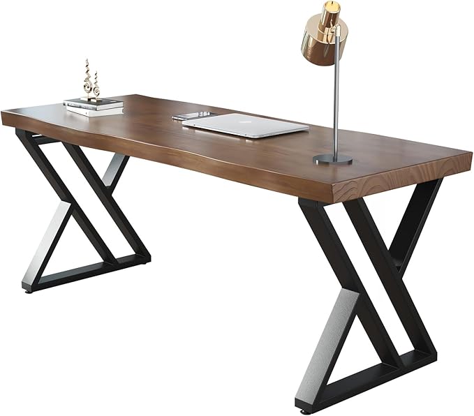 Rustic Style Solid Wood 55-inch Computer Desk - Large Office Desk for Home Office, Modern and Simple Design, Ideal for Study, Writing, Dining