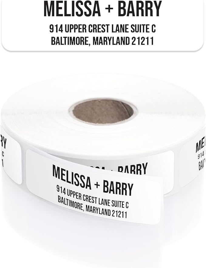 White Bold Rolled Address Labels/Roll of 500 Personalized Address Labels/Designer Return Address Stickers in Elegant Plastic Dispenser