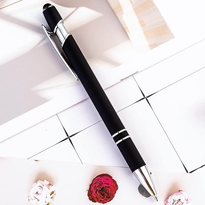 PASISIBICK 12 Pieces Black Ballpoint Pen with Stylus Tip, 2 in 1 Stylus Pen, Premium Metal Stylus Pen for Touch Screens, Black Ink, 1.0 mm Medium Point(12 Black)