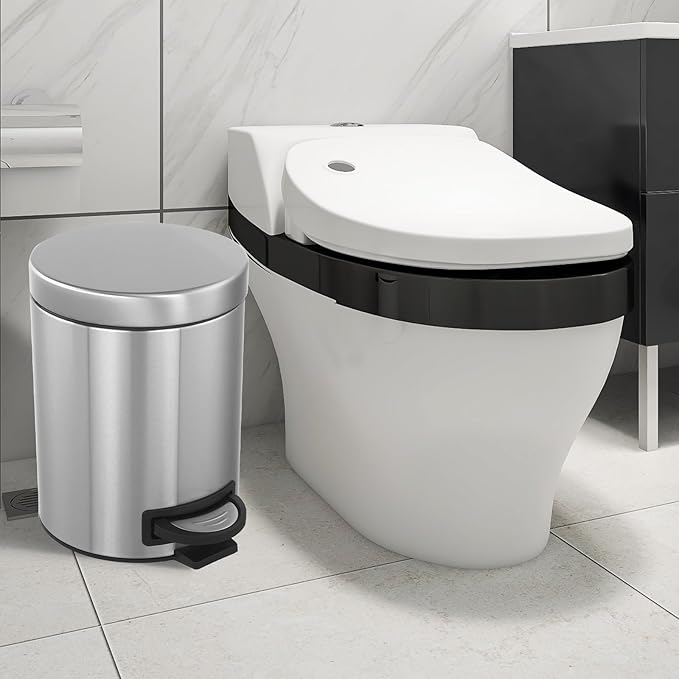 Kitchen Trash Can with Lid, 2 Pack 5 Liter/1.3 Gallon Stainless Steel Trash Can, Oval Step Garbage Can, Soft Close Trash Bin for Bathroom Home Office