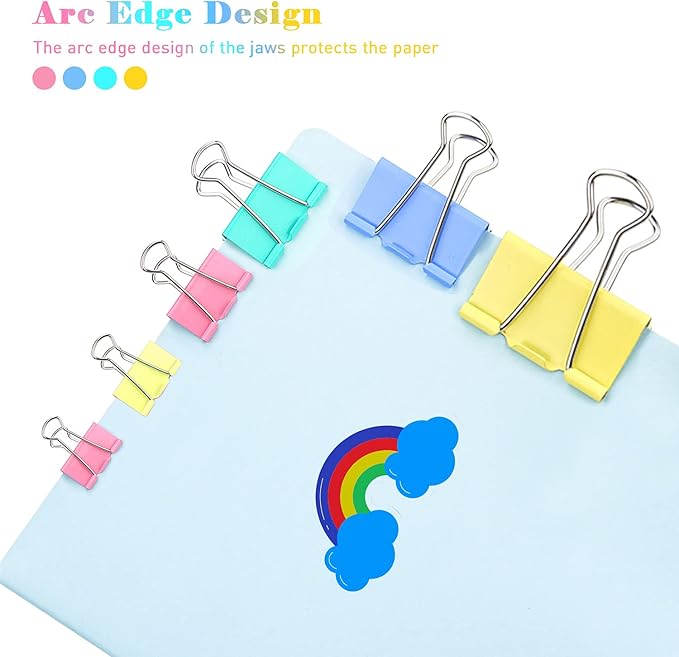 Colorful Binder Clips, 24 Pack, 1.6 Inch, Colorful, Large Clips, Large Binder Clips, Paper Binder Clips, Binder Clips Large Size, Large Paper Clips, Office Clips, Great Binder Clips