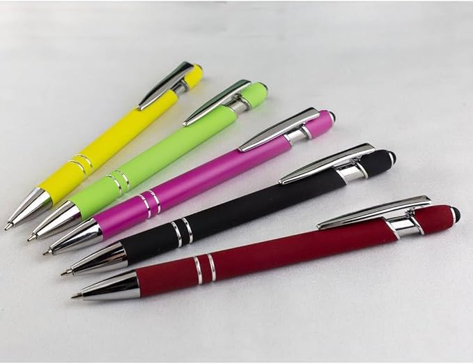 Green Ballpoint Pens with Black Ink, 2-in-1 Stylus Tip, 1.0mm Medium Point, Matte Metal Barrel – 10-Pack for Office or School