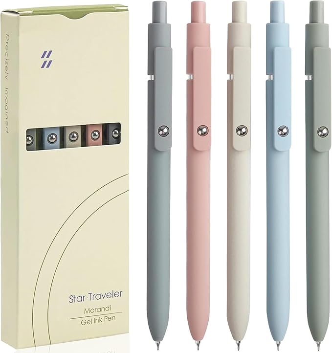 Gel Pens, 5Pcs 0.5mm Fine Point Pens With Smooth Wirting,Quick Dry Aesthetic Pens For Journaling, Ballpoint for Office School Supplies,Gifts for Women Men Student(Morandi)