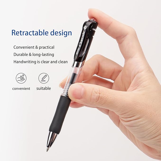 Classic Retractable Gel Roller Pens, 0.7mm Fine Point, Blue Ink (Blue Ink - 12 Packs)