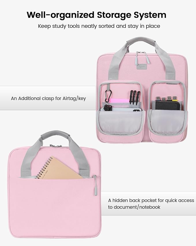 3 Inch 3 Ring Zipper Binder with Shoulder Strap & Handle & Multi-Pocket - 3" Binder with Zipper for School Girl & Boy, Compatible with 13-Inch Laptop MacBook/Tablet-Patent Design-Pink02