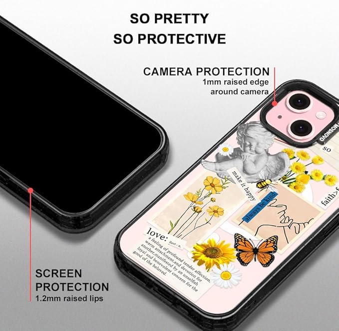 MOSNOVO Magnetic Case for iPhone 15, 10ft Military-Grade Protection, Compatible with Magsafe, Shockproof Phone Case for iPhone 15 - Vintage Collage Art - Clear Black