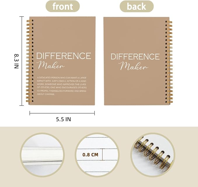 Difference Maker Gift, Difference Maker Definition Spiral Notebook Journal, Motivational Notebooks, Thank You Gifts for Women Men Teacher Coworkers, Hardcover Spiral Notebook 5.5x8.3(Brown)